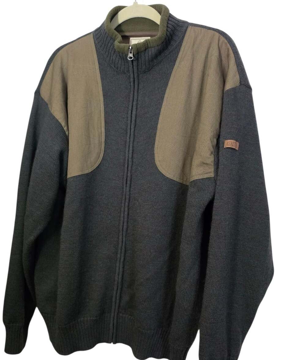 Beretta Mens Wool Olive Green Full-Zip Shooting Sweater Sz XL